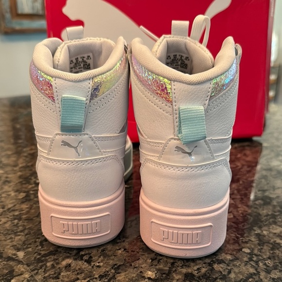 Puma Karmen Rebelle mid exotics White and Iridescent Platform Sneakers NWT 9 - Picture 4 of 15